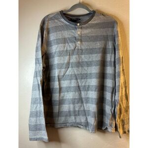 Michael Kors Men Shirt XL Gray Striped 100% Cotton Long Sleeve Regular Tee
